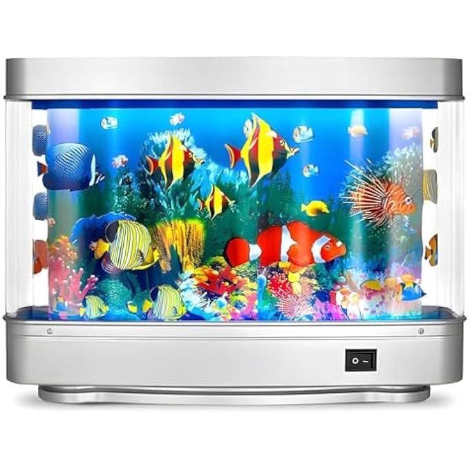 FAKE FISH TANK FOR KIDS, MINI ARTIFICIAL AQUARIUM TOY WITH MOVING FISH AND SEABED WORLD, LED LAMP LIGHTING, VIRTUAL FISH TANK FOR OFFICE DESK DECORATION, AND CAT ENTERTAINMENT, INCLUDES STICKER - Image 1